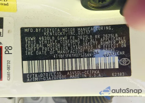 2017 Toyota Camry Le/Xle/Se/Xse from USA, damaged, VIN 4T1BF1FK1HU757544